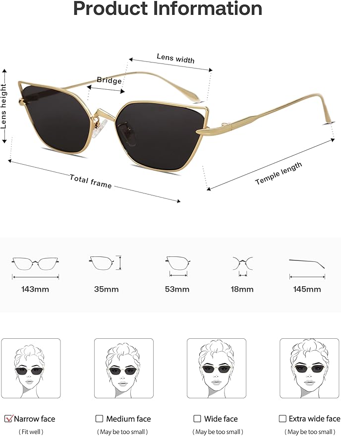 SOJOS Small Cateye Sunglasses Fashion Narrow Fun Designer Sun Glasses SJ1127A