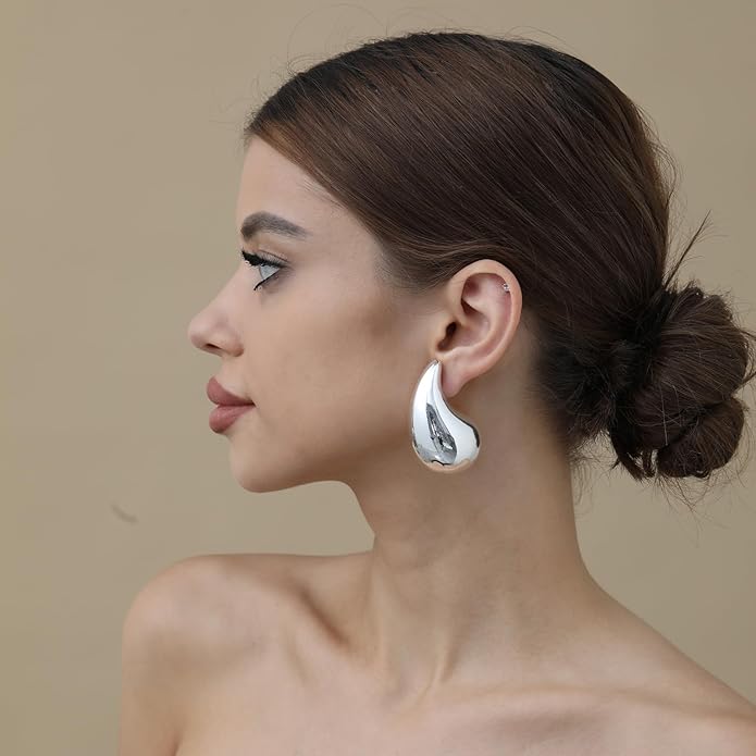Apsvo Chunky 14K Gold Plated Hoop Earrings for Women, Lightweight Waterdrop Hollow Open Hoops, Hypoallergenic Dupes Earrings