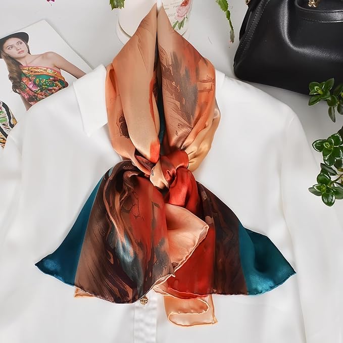 100% Mulberry Silk Scarf for Women Neck Oblong Headscarves Long Floral Print Lightweight Silk Wraps Shawls 67"*20"