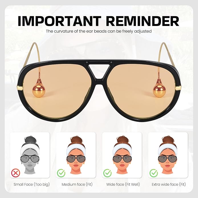 SODQW Oversized Aviator Sunglasses for Women With Earring Trendy Large Big XL Size 2025 Designer Ladies Shades
