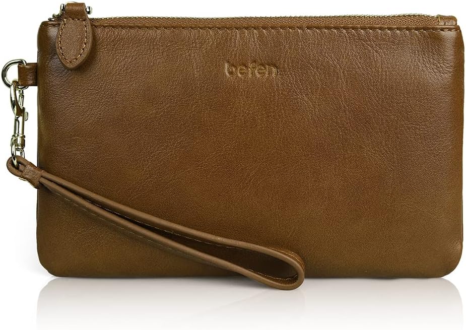 befen Genuine Leather Wristlet Clutch RFID Blocking Bag Cell Phone Wallet Purse Wristlet Wallet Purses and Handbags for Women