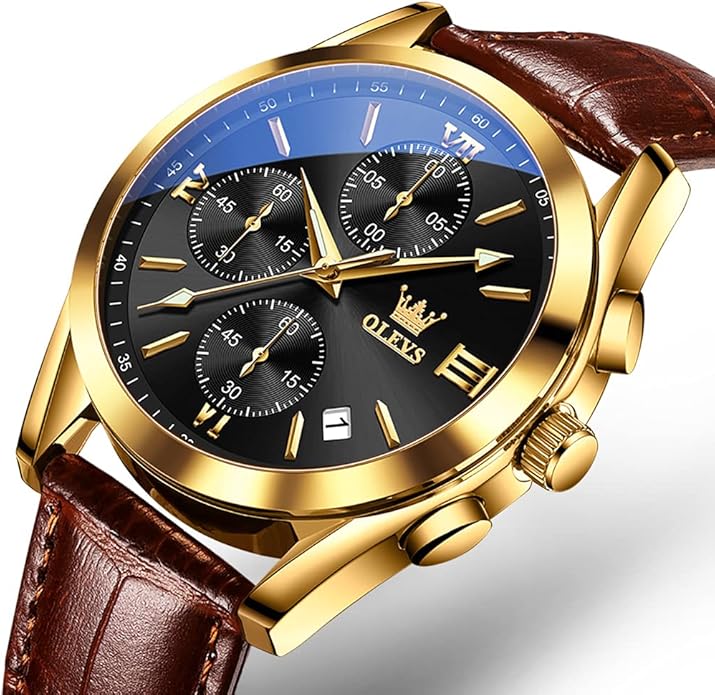OLEVS Men's Watches Brown Leather with Date,Casual Watches for Men,Large Face Watches Men,Chronograph Mens Watch,Sport Waterproof Business Dress Analog Quartz Men's Wrist Watches Reloj De Hombre