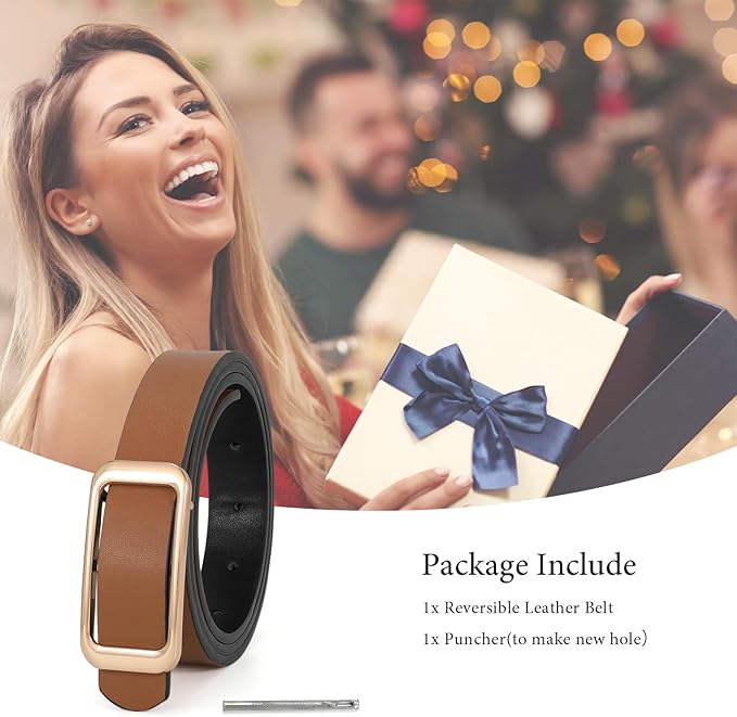 SUOSDEY Women Reversible Leather Belts for Jeans Pants Dresses Ladies Fashion Belts with Gold Buckle, 0.9" Width