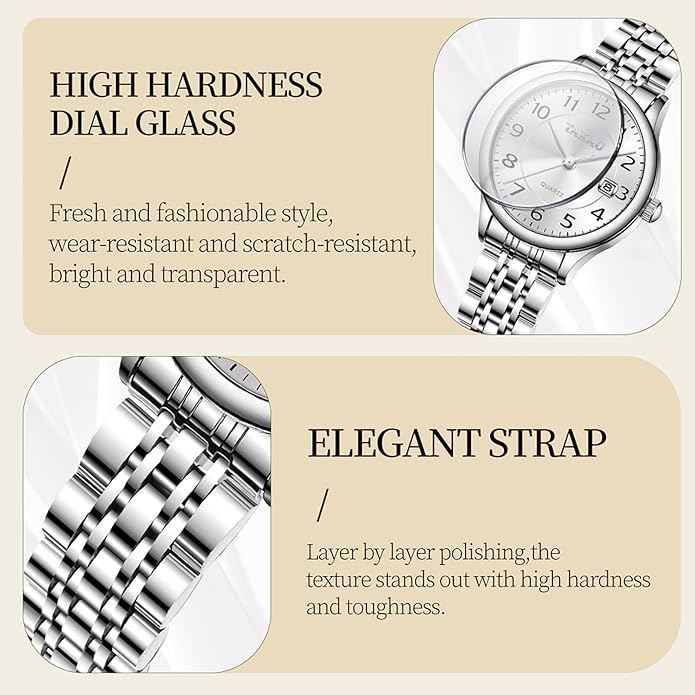 Gold Silver Two Tone Women Stainless Steel Watch Small Wrist ElegantDress Watch for Women Fashion Luxury Waterproof Day Date Analog Quartz Ladies Watches