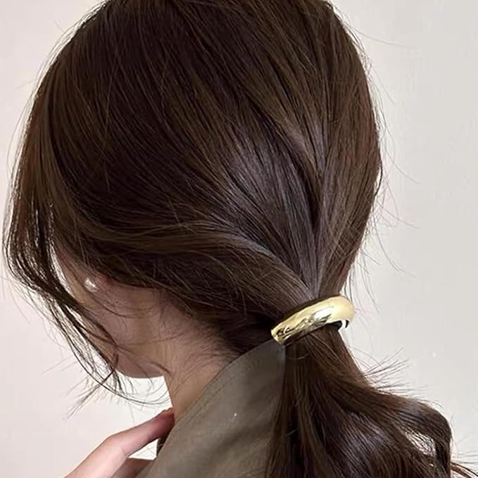 Gold Metal Hair Ties for Women - Cuffs, Accessories, Elastic Bands for Thick and Thin Hair Ponytails