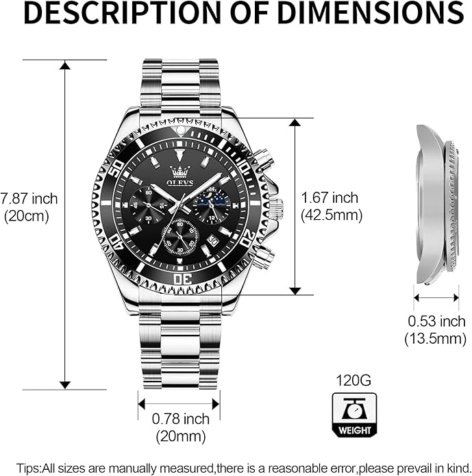 OLEVS Mens Watches Big Face Stainless Steel Waterproof Date Analog Quartz Watches Fashion BusinessWrist Watches for Men…