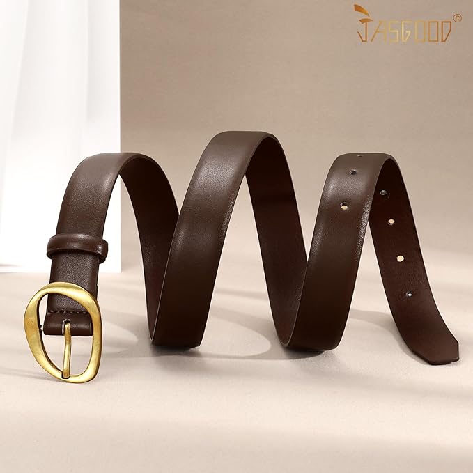 JASGOOD Leather Belts for Women Cute Casual Waist Belt with Gold Buckle Ladies for Jeans Pants Dresses