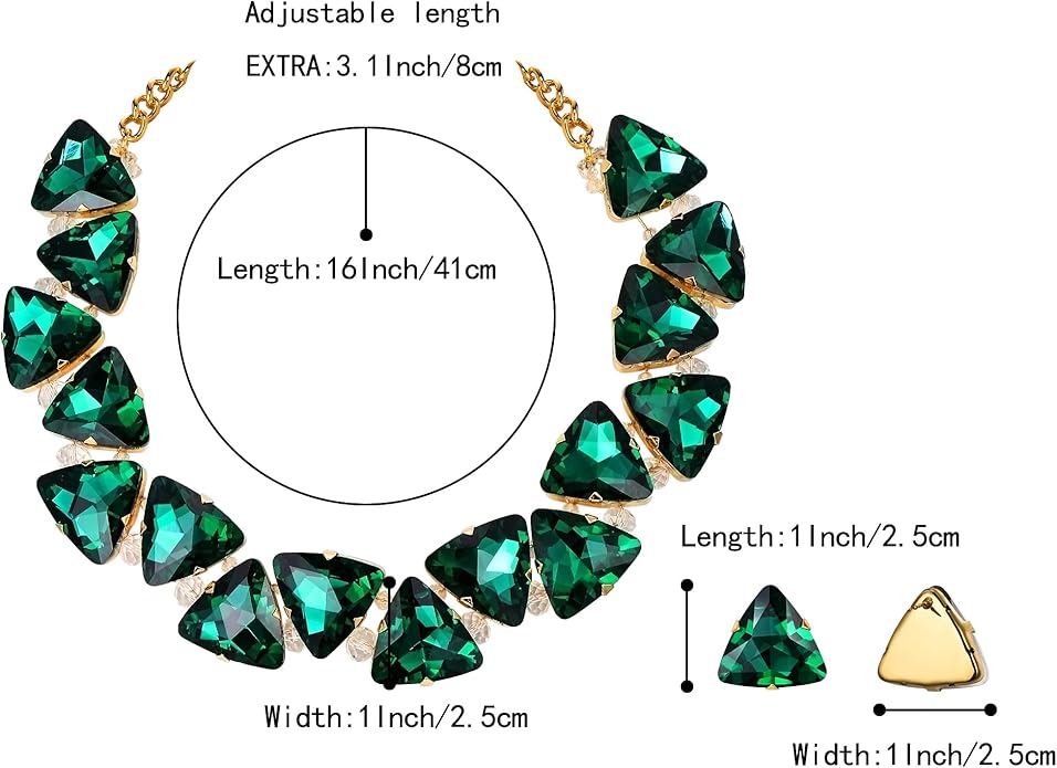 BriLove Art Deco Sparkly Triangle Statement Necklace Earrings Set for Women