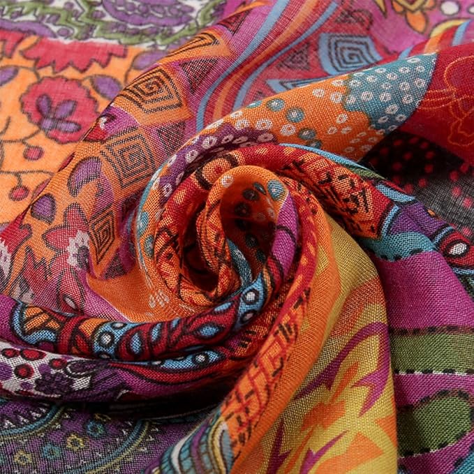 Yeieeo Boho Scarf for Women Lightweight Floral Printed Scarf Fall Winter Fashion Fringed Shawl