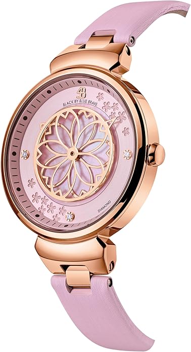 Women Watches Cherry Blossom Women's Watch Mother of Pearl Dial Ladies Watch with Leather Strap Sakura Petal Shape Cherry Blossom Watches for Women Sapphire Crystal Glass for Durability and Clarity