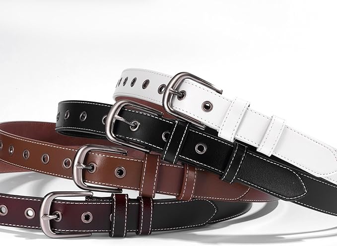 Women Leather Belt for Jeans Pants Dresses Fashion Casual Ladies Waist Belt with Pin Silver Gray Buckle