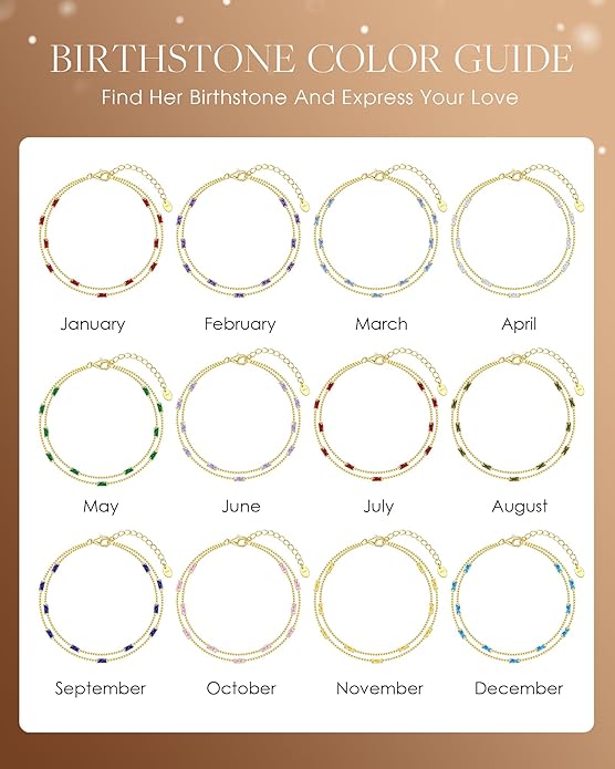 LOUISA SECRET Birthstone Bracelets for Women, 925 Sterling Silver Dainty Simple Women Charm Link Bracelet, Birthday Anniversary Christmas Jewelry Gifts for Women Wife Mom Her