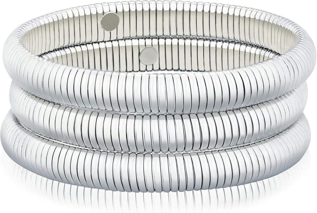 MISS RIGHT Gold Chunky Stretch Snake Chain Bangle Bracelets Stack for Women Trendy, 18K Gold Filled Stainless Steel Stretchy Womens Stackable Wristband Bangles Bracelet Set