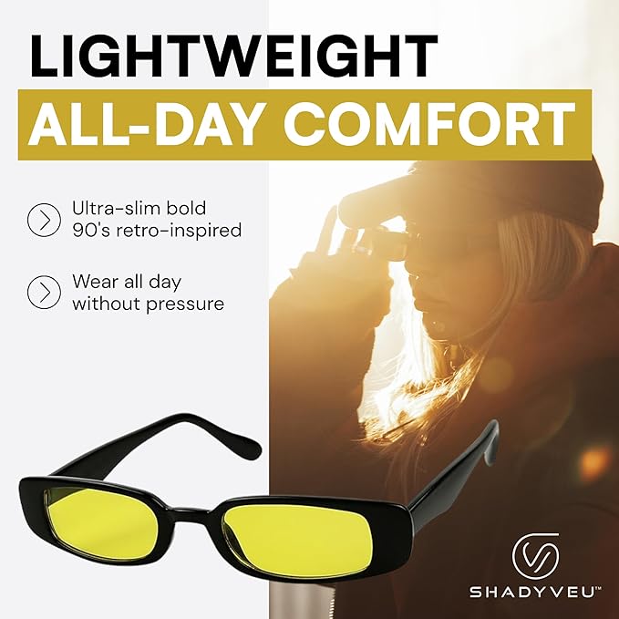 ShadyVEU Slim Classic Rectangular Sunglasses UV Protection 90’s Vintage Small Wide Retro Frame Fashion Shades