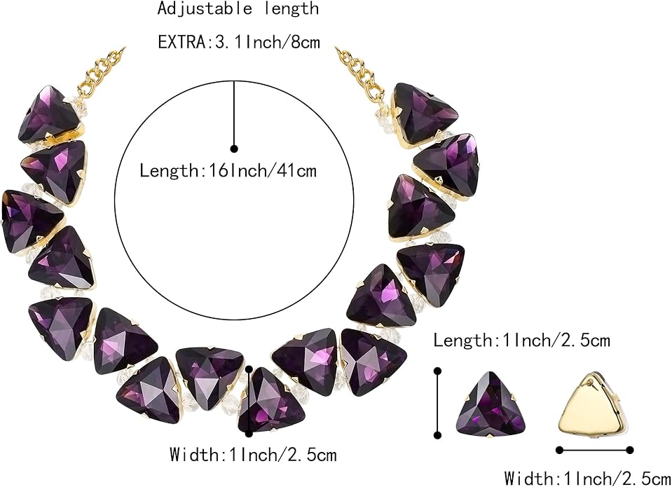 BriLove Art Deco Sparkly Triangle Statement Necklace Earrings Set for Women