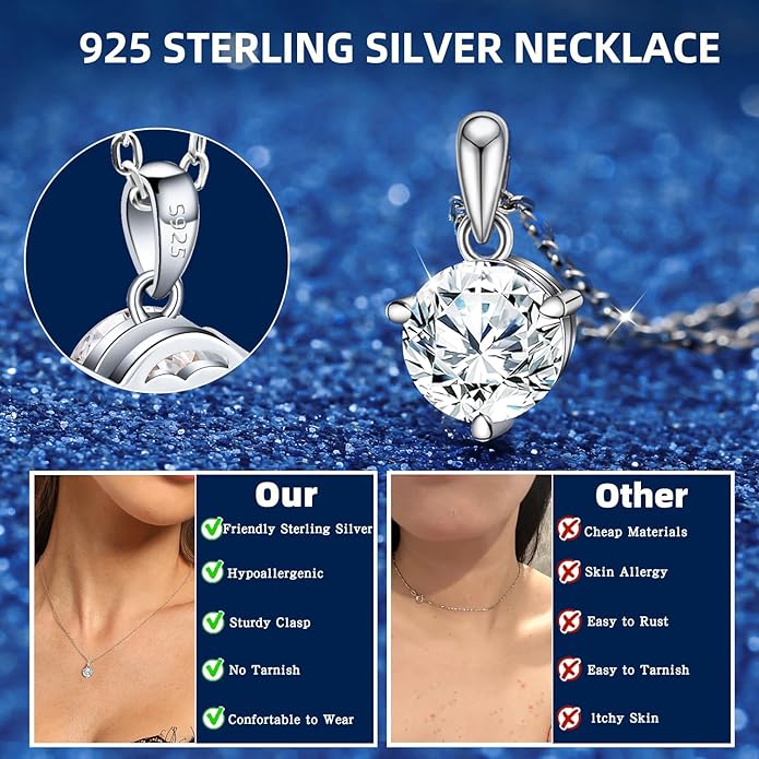 Moissanite Necklace for Women 1.0-2.0ct D Color，sterling silver diamond pendant necklace，Anniversary Gifts for Women, Making It A Perfect Gift for Your Wife, Girlfriend Mom
