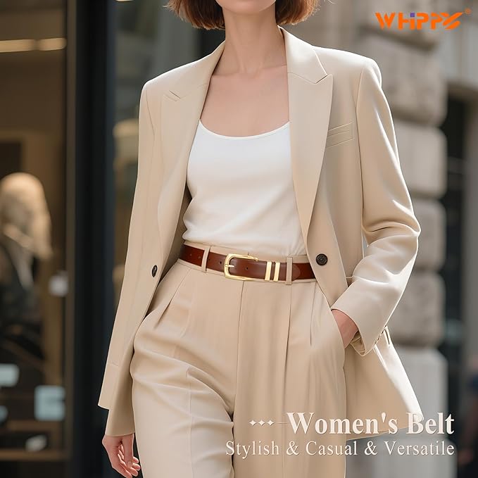 WHIPPY Women's Leather Belts for Jeans Pants Fashion Ladies Belt Gold Buckle Belts for Women