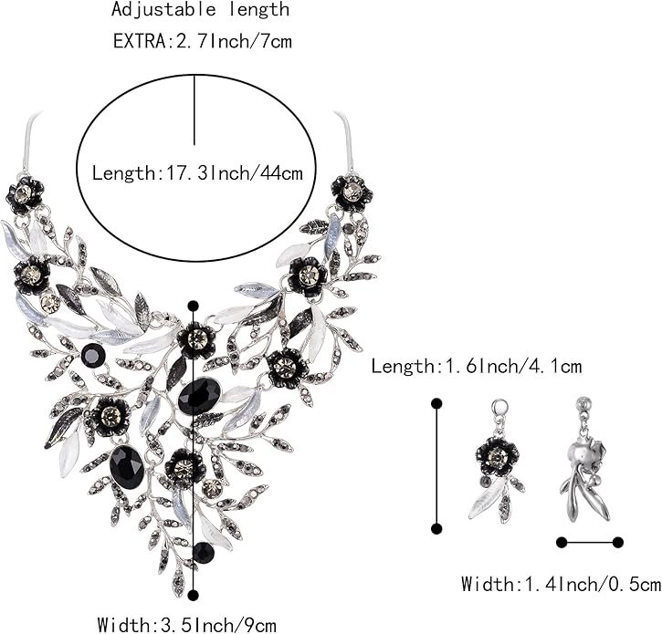 BriLove Wedding Bridal Leaf Cluster Jewelry Set for Women Crystal Flower Enamel Statement Necklace Dangle Earrings