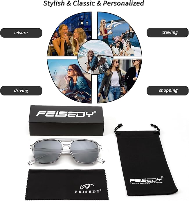 FEISEDY Retro Square Aviator Sunglasses Women Men 70s Vintage Trendy Plastic Frame Sun Glasses B2835