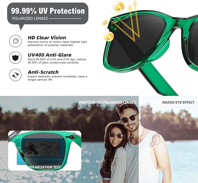 MEETSUN Polarized Sunglasses for Women Men Classic Retro Square Frame Driving Sun Glasses UV Protection