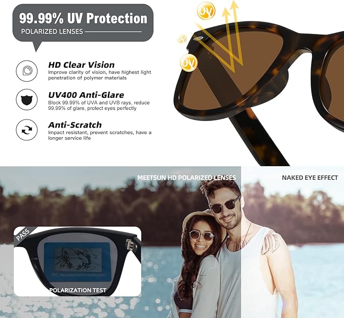MEETSUN Polarized Sunglasses for Women Men Classic Retro Square Frame Driving Sun Glasses UV Protection