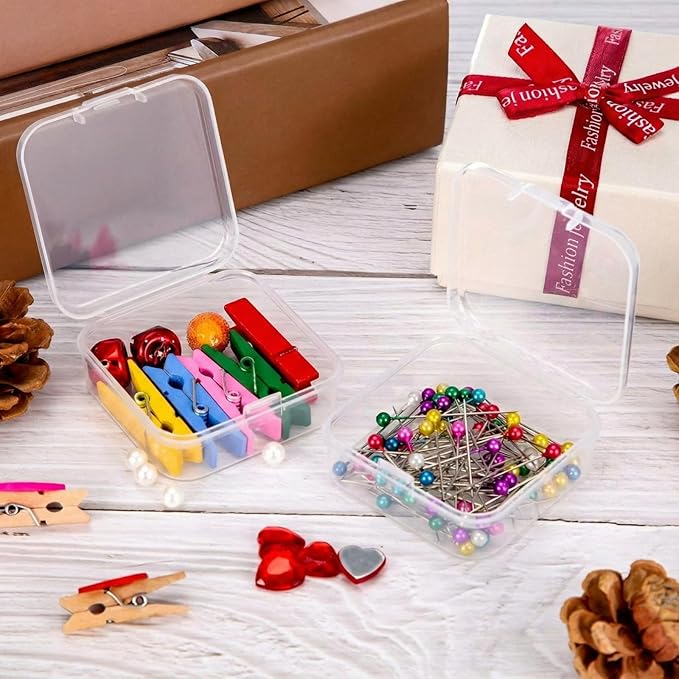 SATINIOR 24 Packs Small Clear Plastic Beads Storage Containers Box with Hinged Lid for Storage of Small Items, Crafts, Jewelry, Hardware(2.9 x 2.9 x 1 Inches)