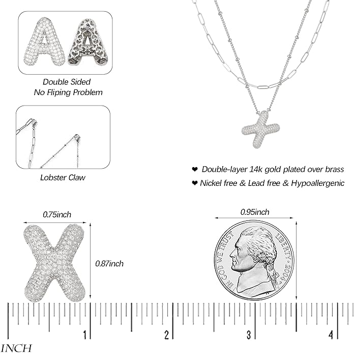 LUCA SMITH Initial Necklaces for Women, Dainty Balloon Bubble Letter, Name Letter Alphabet Pendant Layered Choker Chain Jewelry Gift