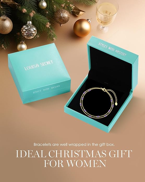 LOUISA SECRET Birthstone Bracelets for Women, 925 Sterling Silver Dainty Simple Women Charm Link Bracelet, Birthday Anniversary Christmas Jewelry Gifts for Women Wife Mom Her
