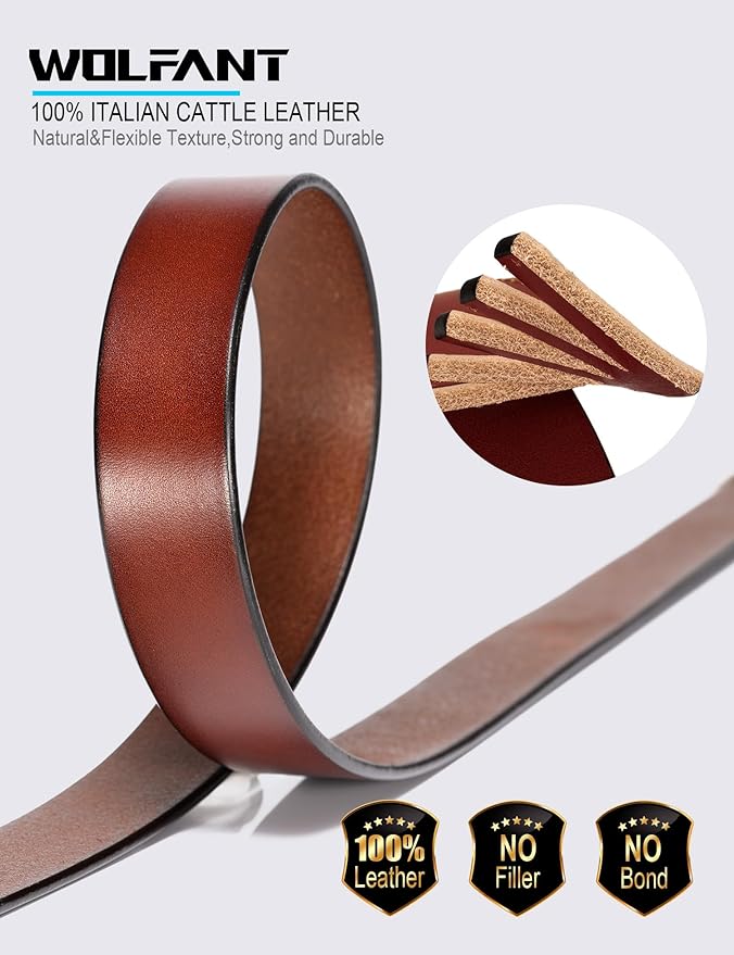 WOLFANT Womens Belts for Jeans in Gift Box,1.1" Ladies Belt with Gold Buckle,100% Italian Full Grain Real Solid Leather