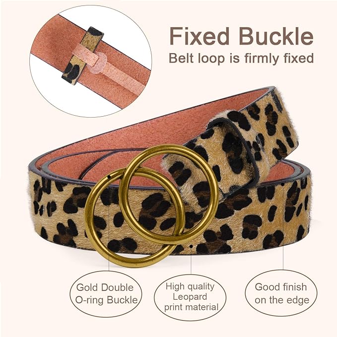 SUOSDEY Women Leather Belt Fashion Double O-Ring Soft Faux Leather Waist Belts For Jeans Dress