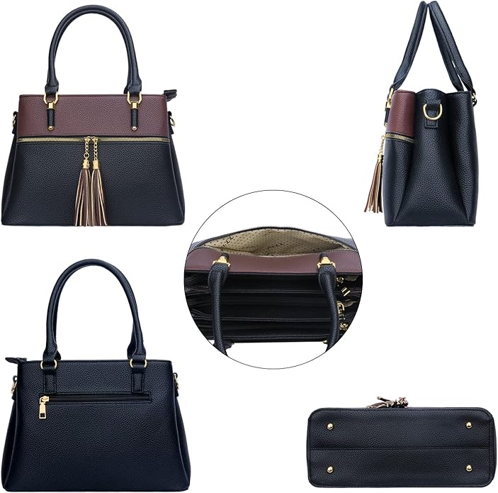 KKXIU Women Satchel Bags Handle Shoulder Handbags and Purses Pockets Zipper Leather Crossbody Bags