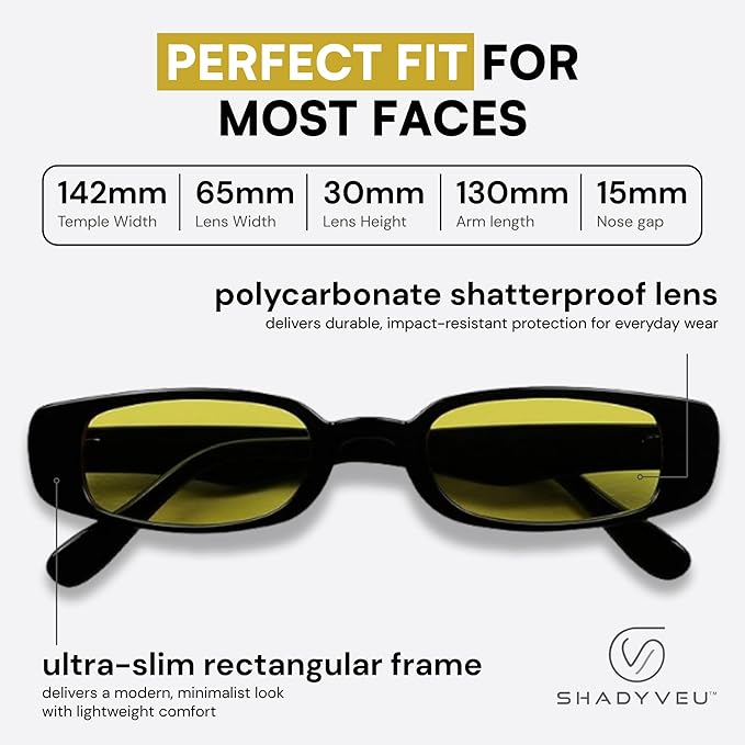 ShadyVEU Slim Classic Rectangular Sunglasses UV Protection 90’s Vintage Small Wide Retro Frame Fashion Shades