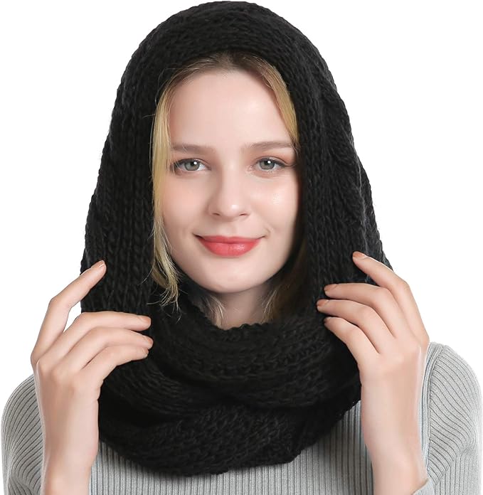 QUEENFUR Winter Women Thick Cable Knit Ribbed Infinity Circle Loop Scarf