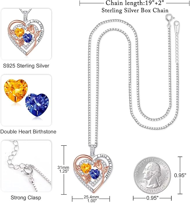 Iefil Mothers Day Gifts for Wife - Sterling Silver Birthstone Necklace Birthday Gifts for Her Wife
