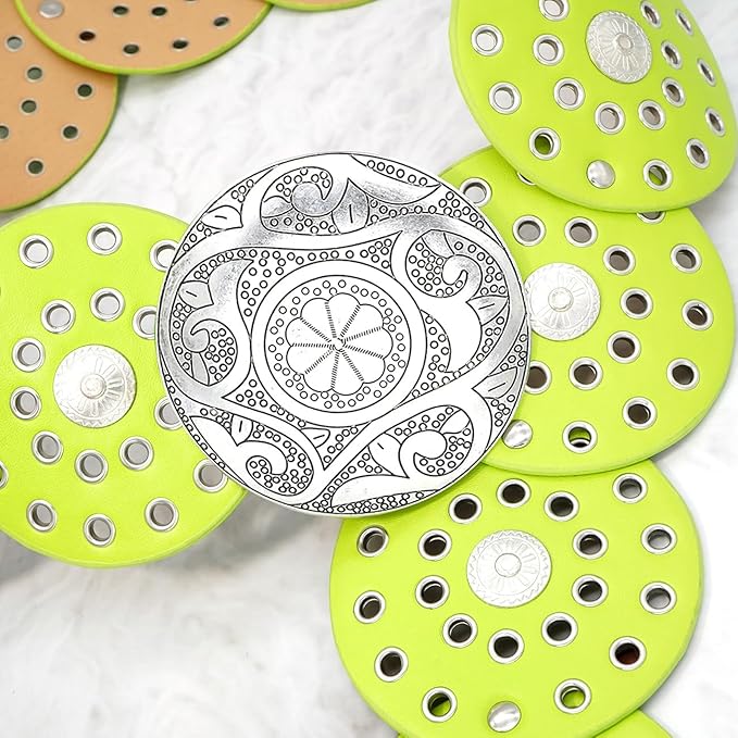 Wide Disc Belt for Women Vintage Hollow Boho Leather Belt Western Chunky Waist Belt Cowboy Metal Buckle Concho Belts