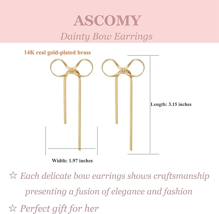 ASCOMY Gold Stud Earrings for Women - Dainty Bow 14K Gold/Silver Plated Pearl Earrings - Trendy Cute Ribbon Minimalist Jewelry Gifts for Her