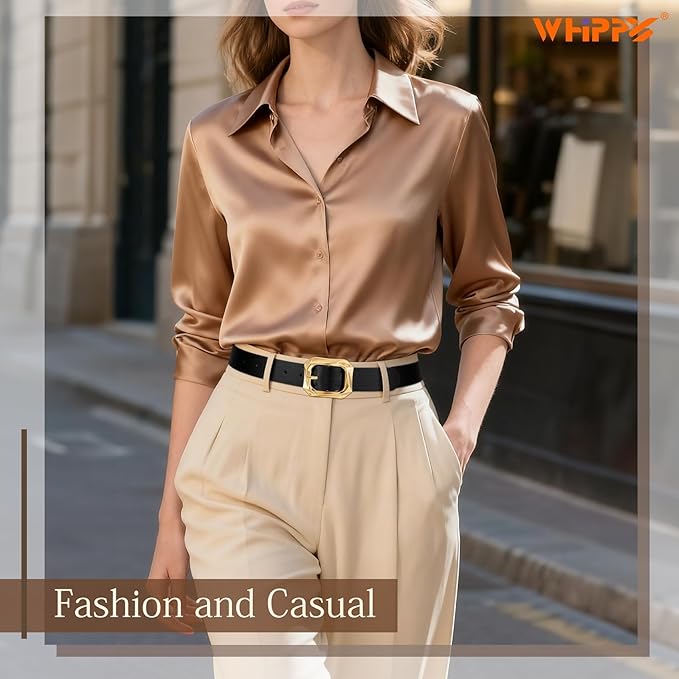 WHIPPY Women's Leather Belts with Gold Buckle Casual Fashion Ladies Waist Belts for Jeans Pants Dresses