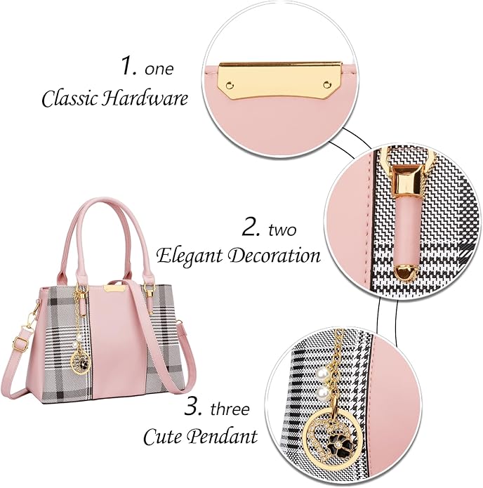 KKXIU 3 Zippered Compartments Purses and Handbags for Women Top Handle Satchel Shoulder Ladies Bags