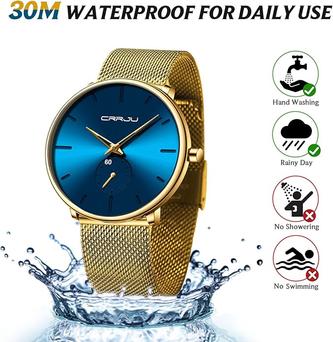 Mens Watches Ultra-Thin Minimalist Waterproof - Fashion Wrist Watch for Men Unisex Dress with Stainless Steel Mesh Band