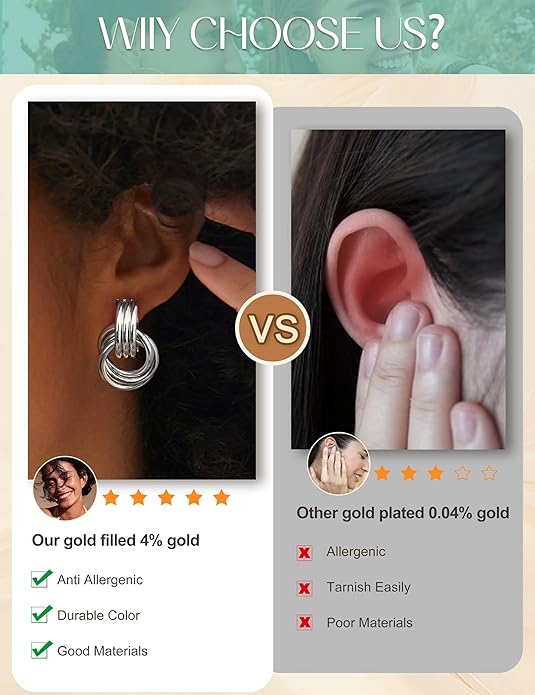 ORAZIO Chunky Gold Plated Knot Earrings for Womens Trendy 925 Silver Statement Lightweight Dangle Drop Hypoallergenic Large Geometric Stud Earring Jewelry for Women