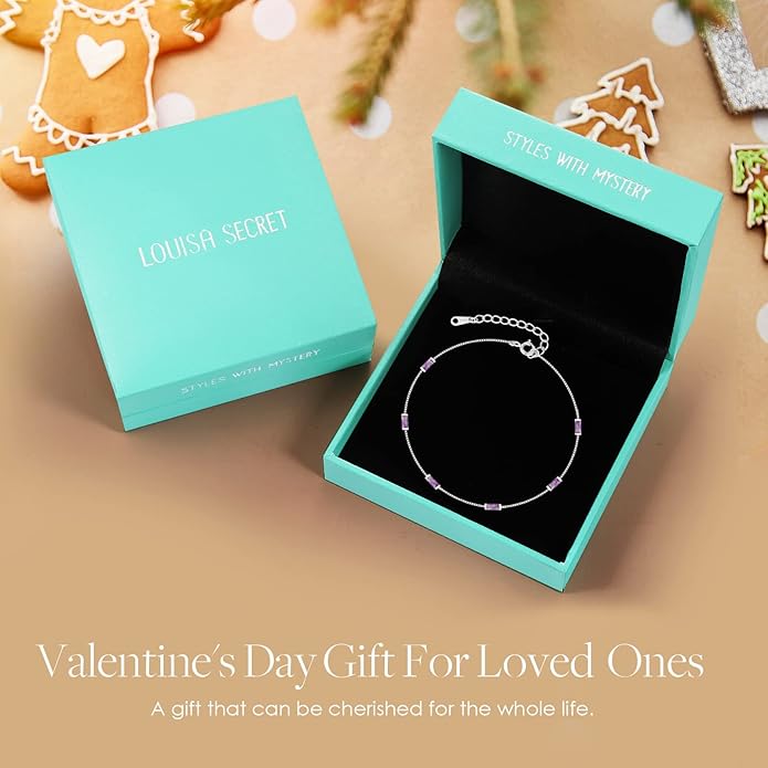 LOUISA SECRET Birthstone Bracelets for Women, 925 Sterling Silver Dainty Simple Women Charm Link Bracelet, Birthday Anniversary Christmas Jewelry Gifts for Women Wife Mom Her