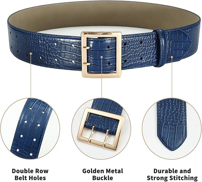 Wide Belts for Women Leather Wide Belts Fashion Thick Black Belt With Gold Buckle Belt for Dresses