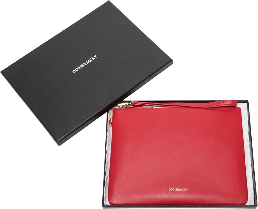 DORIS&JACKY Lambskin Leather Wristlet Clutch Purse for Women Soft Designer Slim Cell Phone Pouch Bag with Detachable Strap