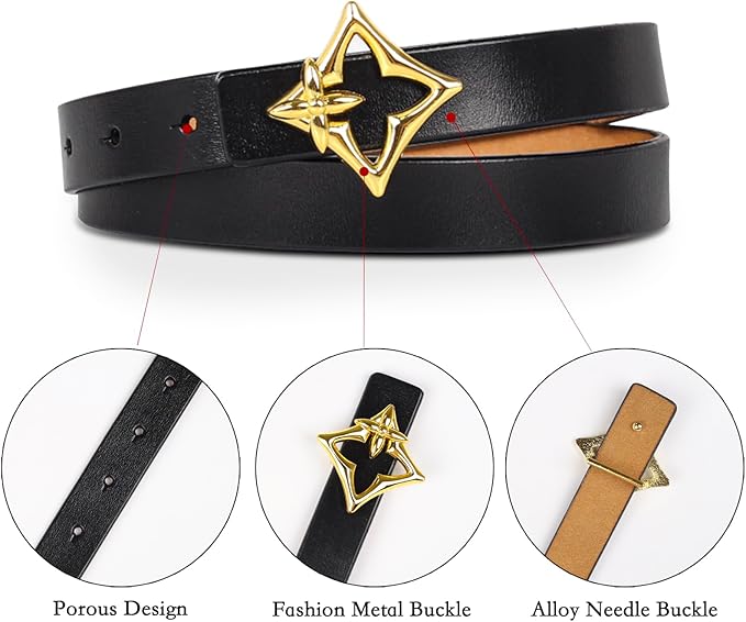Women's Fashion Classic Metal Buckle Leather Belt with Jeans Dress