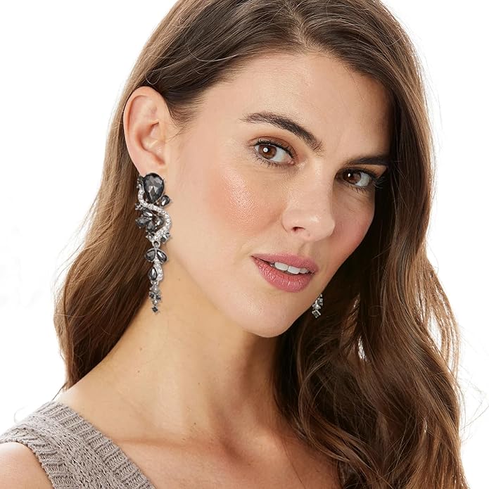 Fashion Rhinestone Statement Drop Dangle Earrings Long Colorful Crystal Bridal Wedding Teardrop Chandelier Earrings for Women Prom Pageant