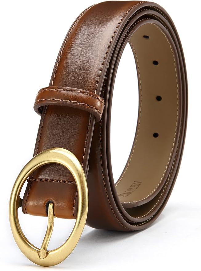 Womens Belt - CR Leather Belt Women Casual for Jeans Pants Dress - Belts with Gold Buckle for Women Fashion
