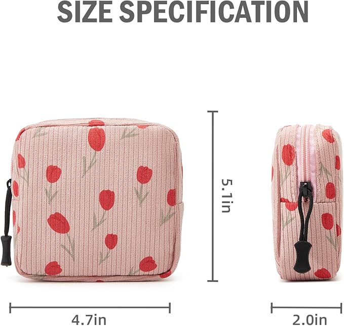 Small Makeup Bag for Purse,Mini Cosmetics Bag cute Zipper corduroy Cosmetic Pouch Storage Pouch Travel Toiletry Organizer for Women Girls(Tulip Pink)