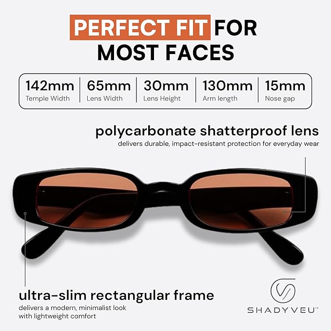 ShadyVEU Slim Classic Rectangular Sunglasses UV Protection 90’s Vintage Small Wide Retro Frame Fashion Shades