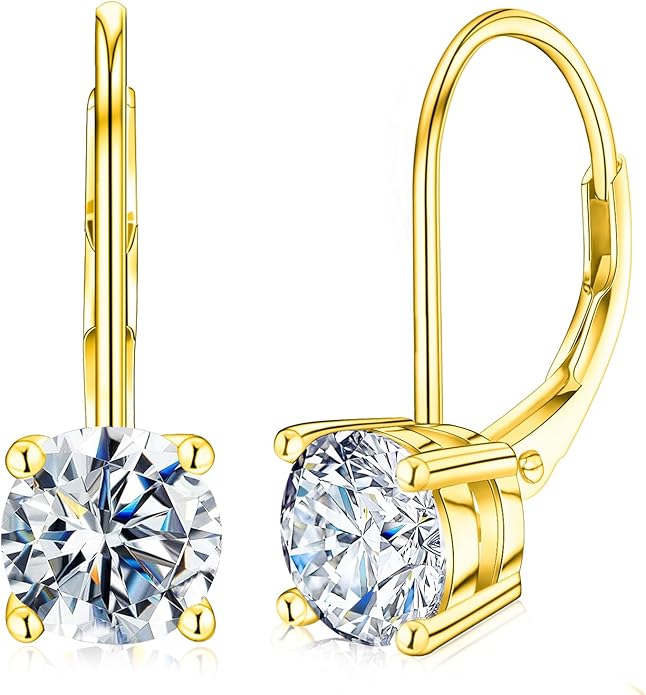 Moissanite Earrings for Women 2.0CT D Color,18K White Gold Plated Sterling Silver Dangle Earrings, Leverback Drop Earrings Jewelry for Gifts