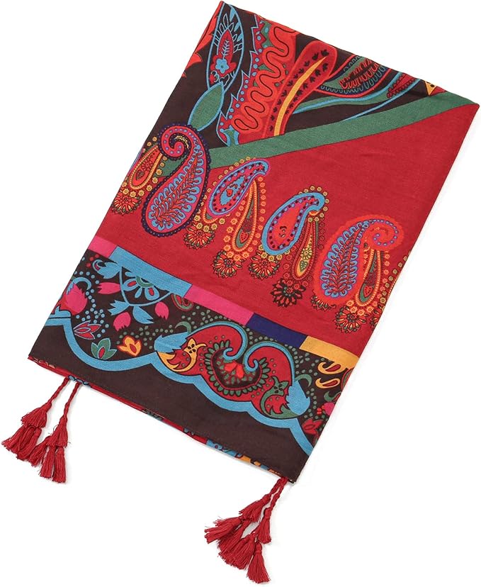 Yeieeo Boho Scarf for Women Lightweight Floral Printed Scarf Fall Winter Fashion Fringed Shawl